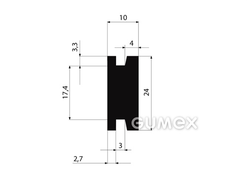 Pryžový profil tvaru "H", 24x10/3/3mm, 60°ShA, NBR, -40°C/+70°C, černý